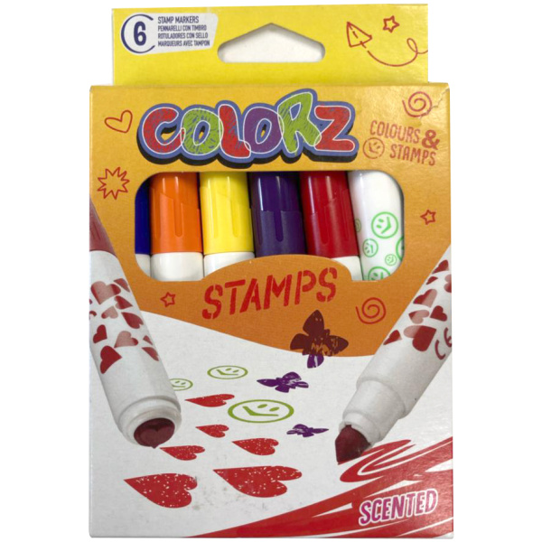 Tússlitir með ilm og stimplum, 6 stk